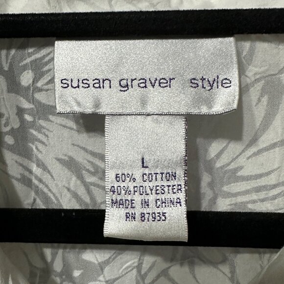 Susan Graver Style sz L textured white floral long sleeve button front shirt - Picture 4 of 6